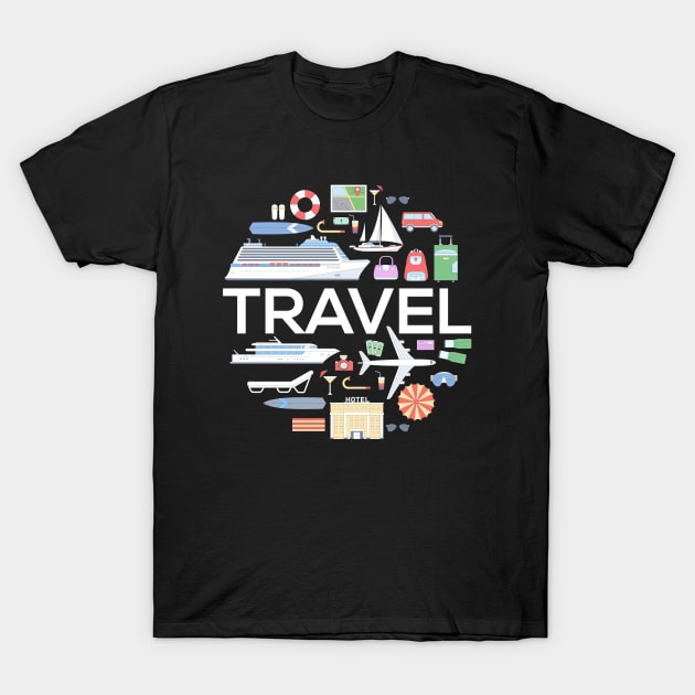 Travel Concept Doodle T-Shirt by Mako Design 